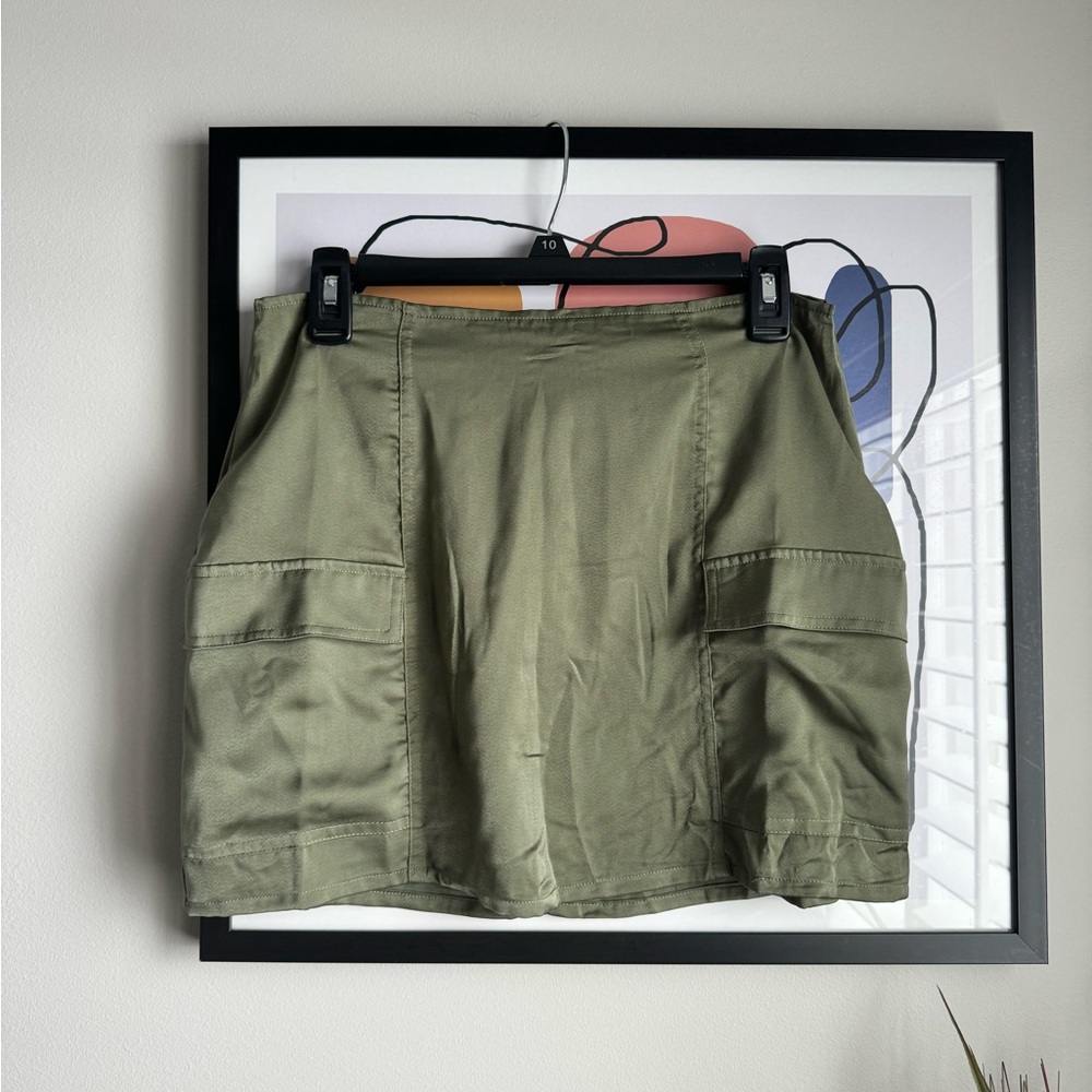 Olive Green Mini Skirt with Pockets